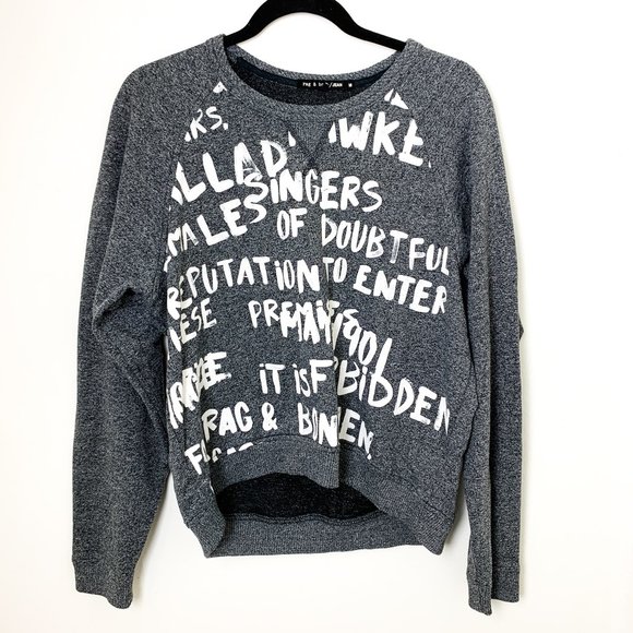 Rag & Bone Gray Graffiti Raglan Sweatshirt Medium - Picture 2 of 8